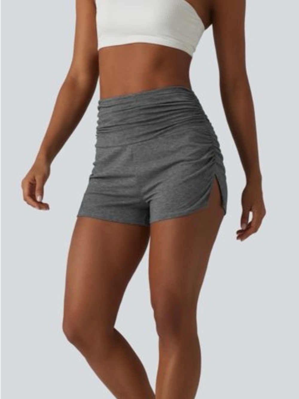 HALARA Ruched High-Waist Side-Slit Athletic Shorts - Gray